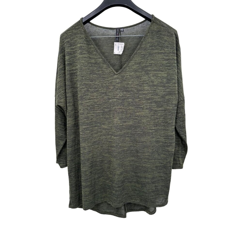 Obsession Women's Plus Size 3X V-Neck Green Sweater Tunic Dolman 3/4 Sleeve Top